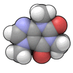 Space-filling model of the caffeine molecule